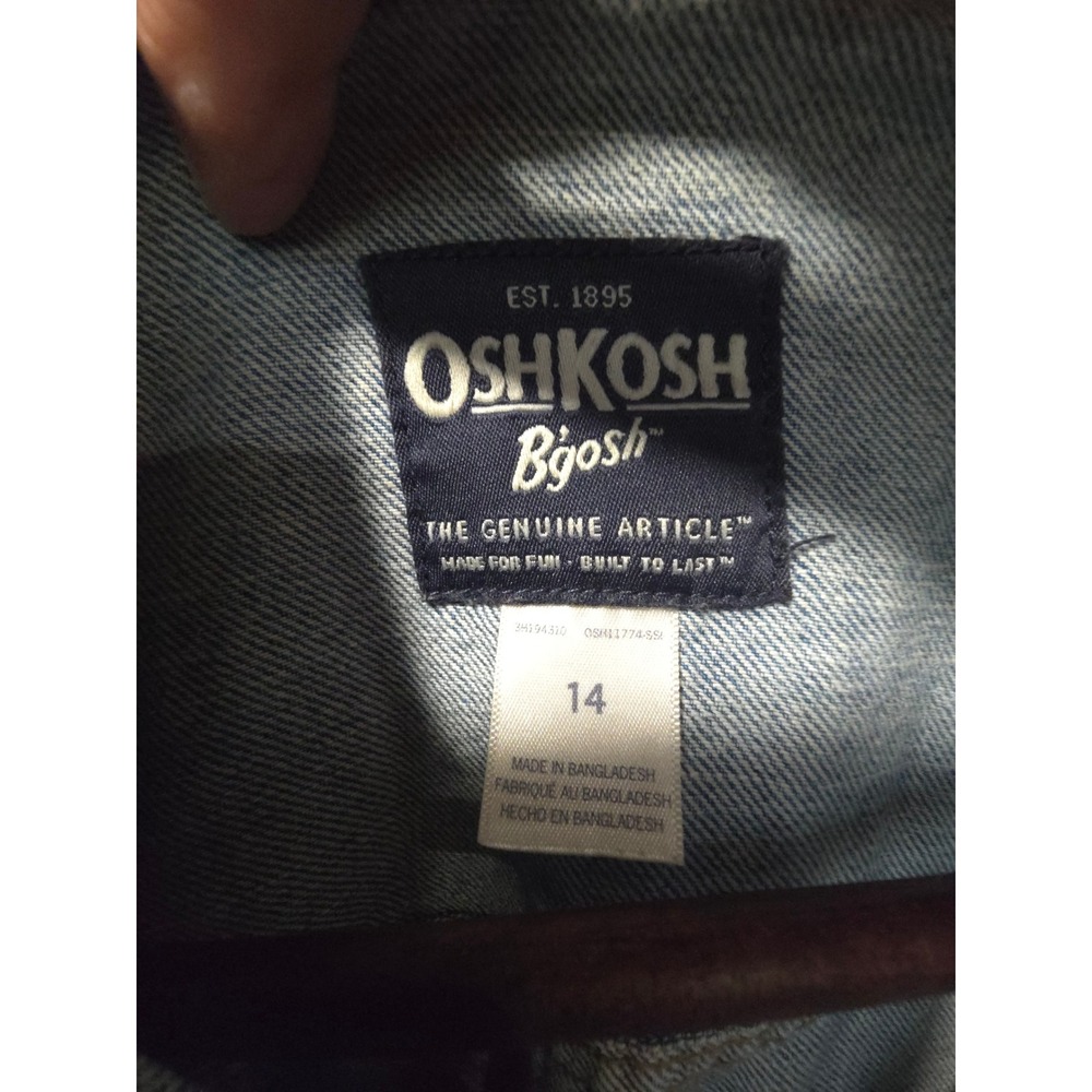 OshKosh Bgosh Kids Blue Denim 100% Cotton Jacket Light Wash Snap Front Size 14 - Picture 4 of 8
